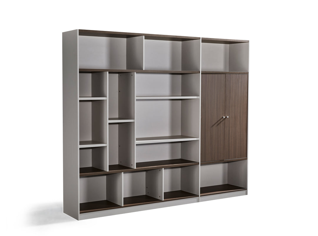 Light Brown and Walnut Plywood Bookshelf with Storage Cabinet – Large Modern Shelving Unit