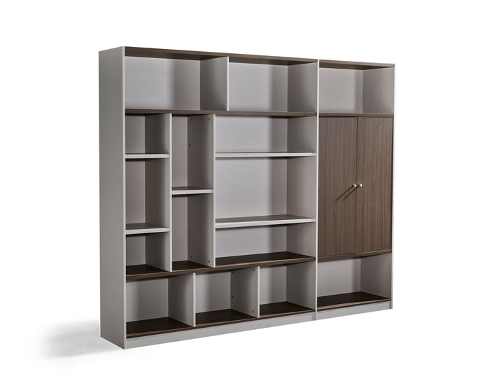 Light Brown and Walnut Plywood Bookshelf with Storage Cabinet – Large Modern Shelving Unit