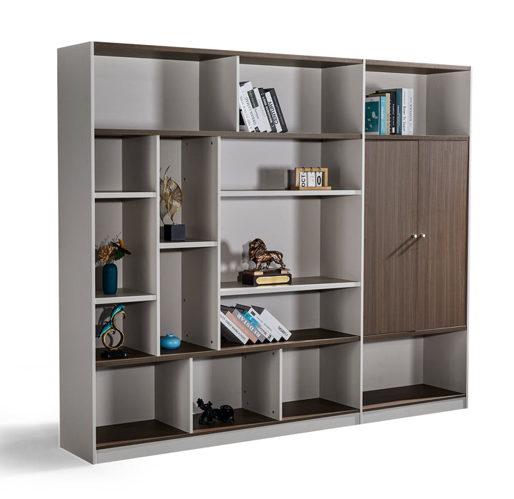 Light Brown and Walnut Plywood Bookshelf with Storage Cabinet – Large Modern Shelving Unit