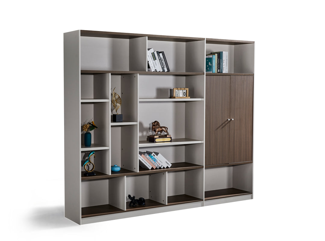 Light Brown and Walnut Plywood Bookshelf with Storage Cabinet – Large Modern Shelving Unit