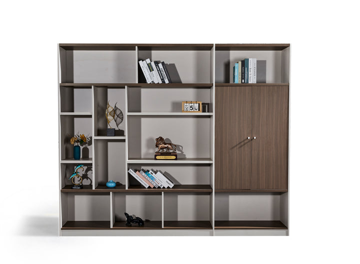 Light Brown and Walnut Plywood Bookshelf with Storage Cabinet – Large Modern Shelving Unit