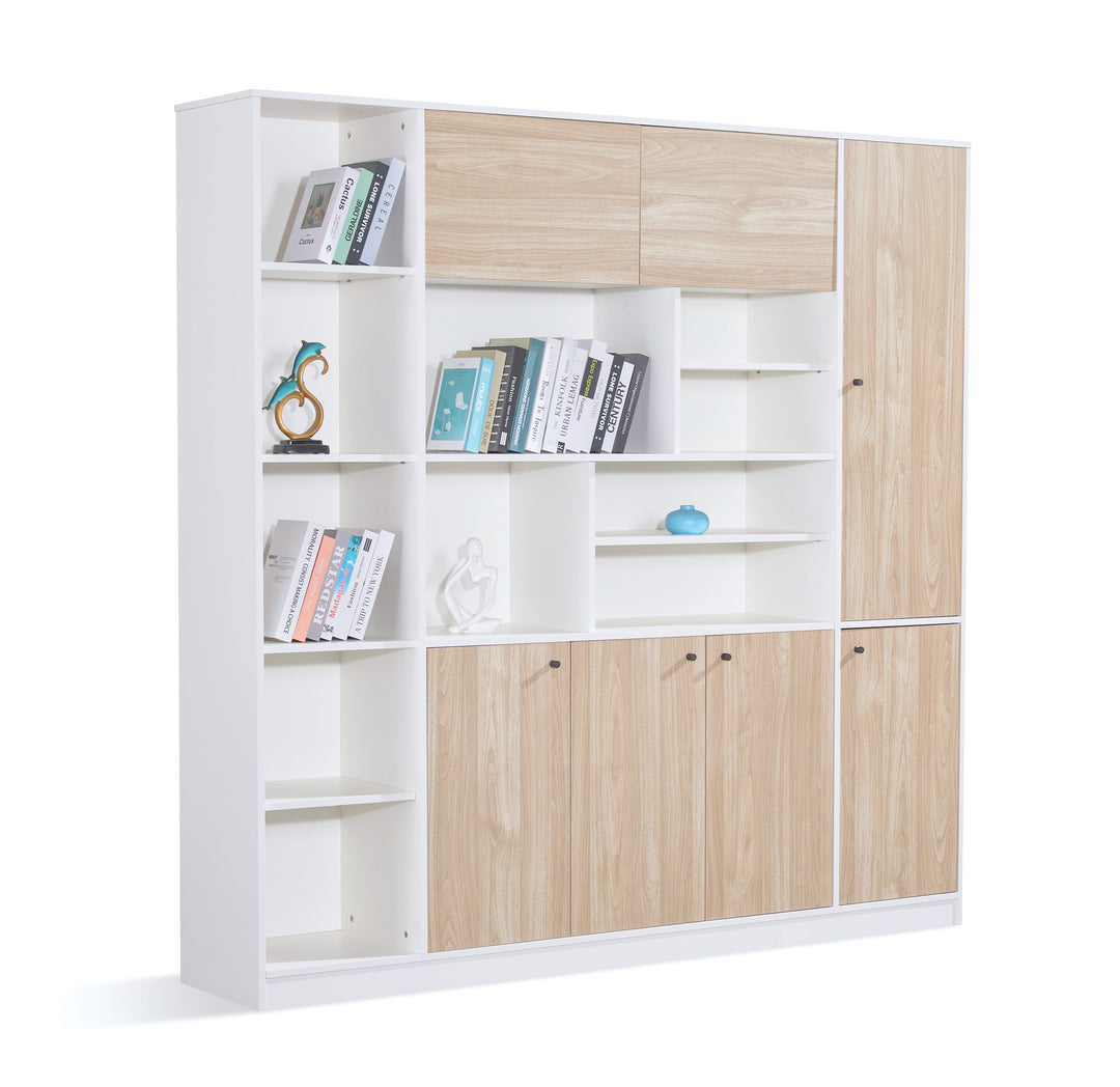 Nika Oak White PlyWood Bookshelf with Storage Cabinet – Modern Shelving Unit