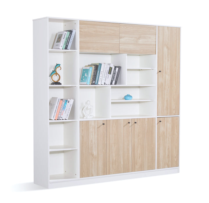 Nika Oak White PlyWood Bookshelf with Storage Cabinet – Modern Shelving Unit
