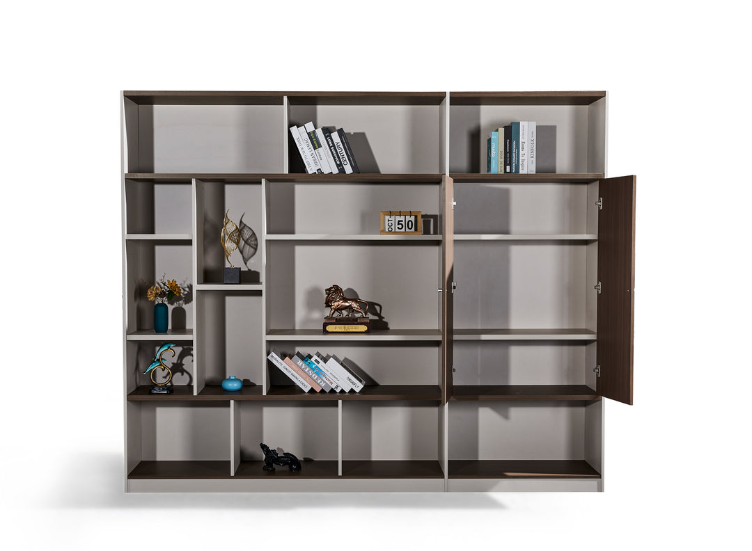 Light Brown and Walnut Plywood Bookshelf with Storage Cabinet – Large Modern Shelving Unit