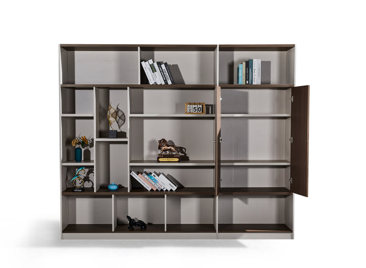 Light Brown and Walnut Plywood Bookshelf with Storage Cabinet – Large Modern Shelving Unit