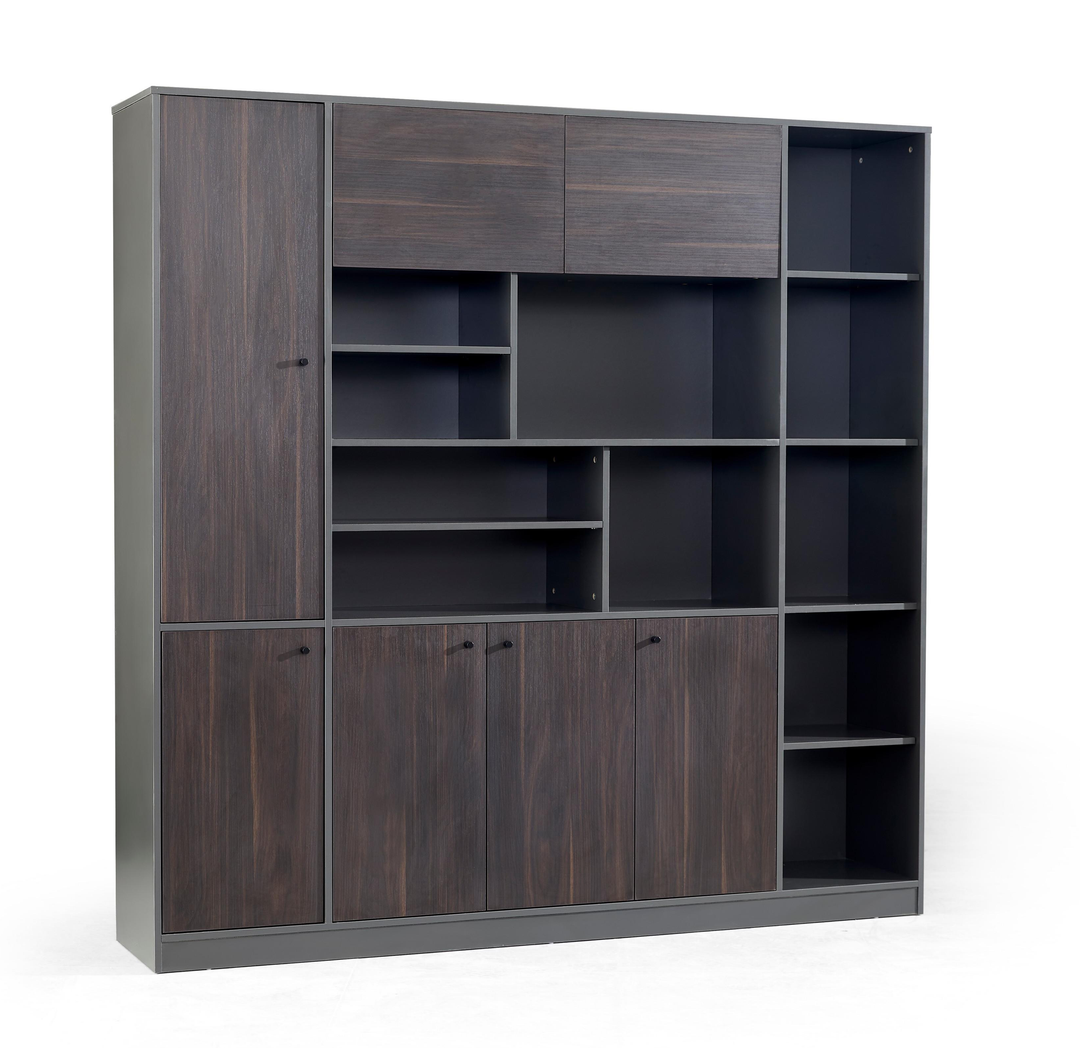 Titan Walnut PlyWood Bookshelf with Storage Cabinet – Modern Shelving Unit