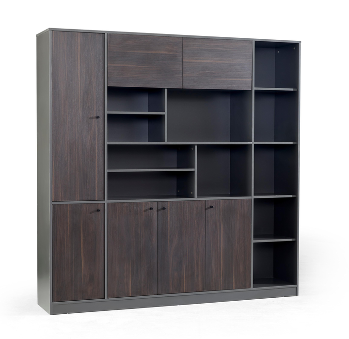 Titan Walnut PlyWood Bookshelf with Storage Cabinet – Modern Shelving Unit
