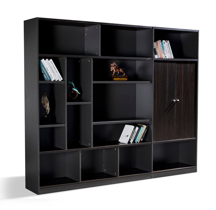 Titan Walnut Plywood Bookshelf with Black Storage Cabinet – Modern Shelving Unit