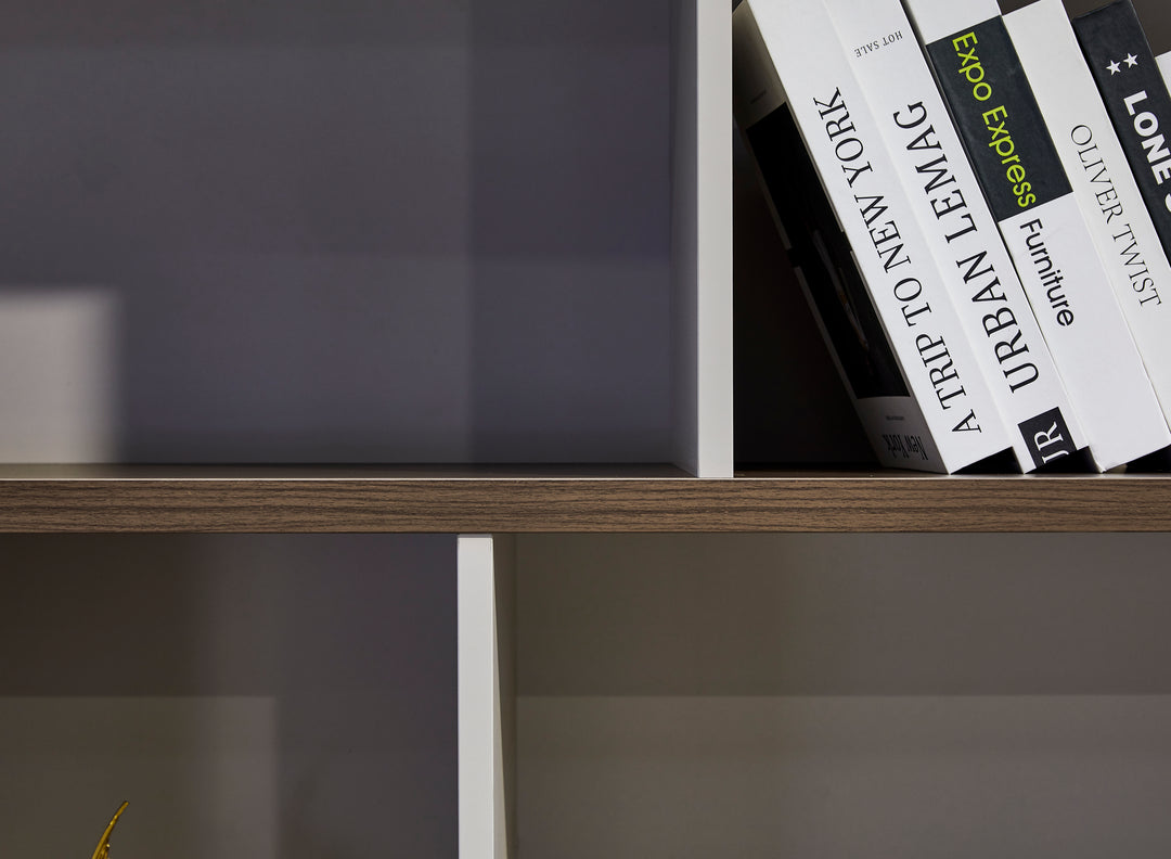 Light Brown and Walnut Plywood Bookshelf with Storage Cabinet – Large Modern Shelving Unit