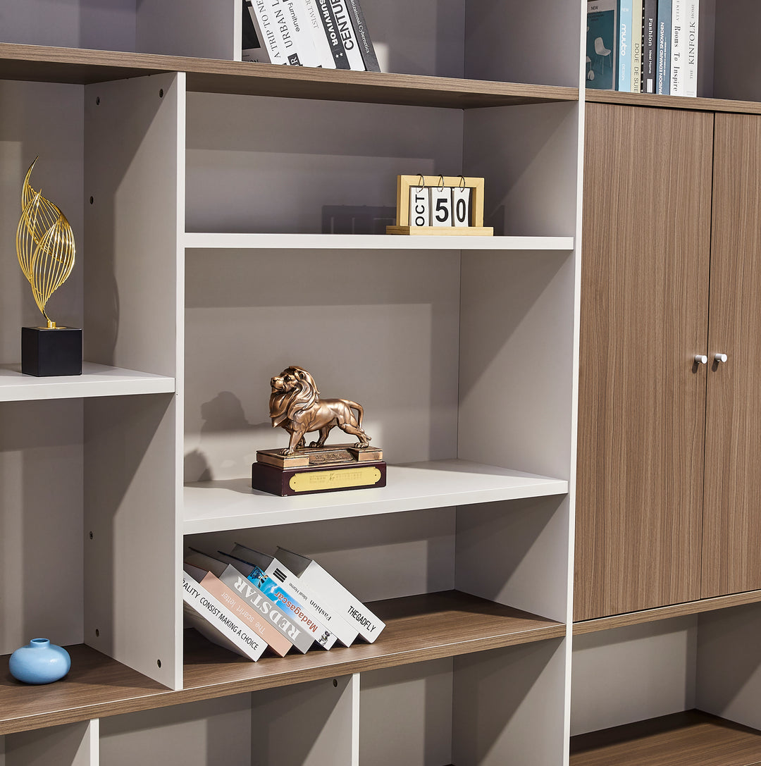 Light Brown and Walnut Plywood Bookshelf with Storage Cabinet – Large Modern Shelving Unit