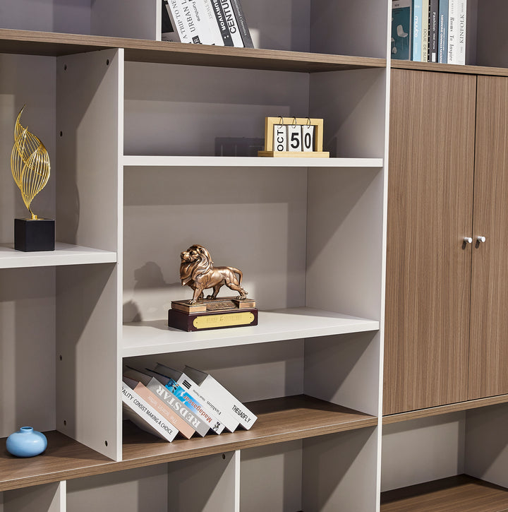 Light Brown and Walnut Plywood Bookshelf with Storage Cabinet – Large Modern Shelving Unit