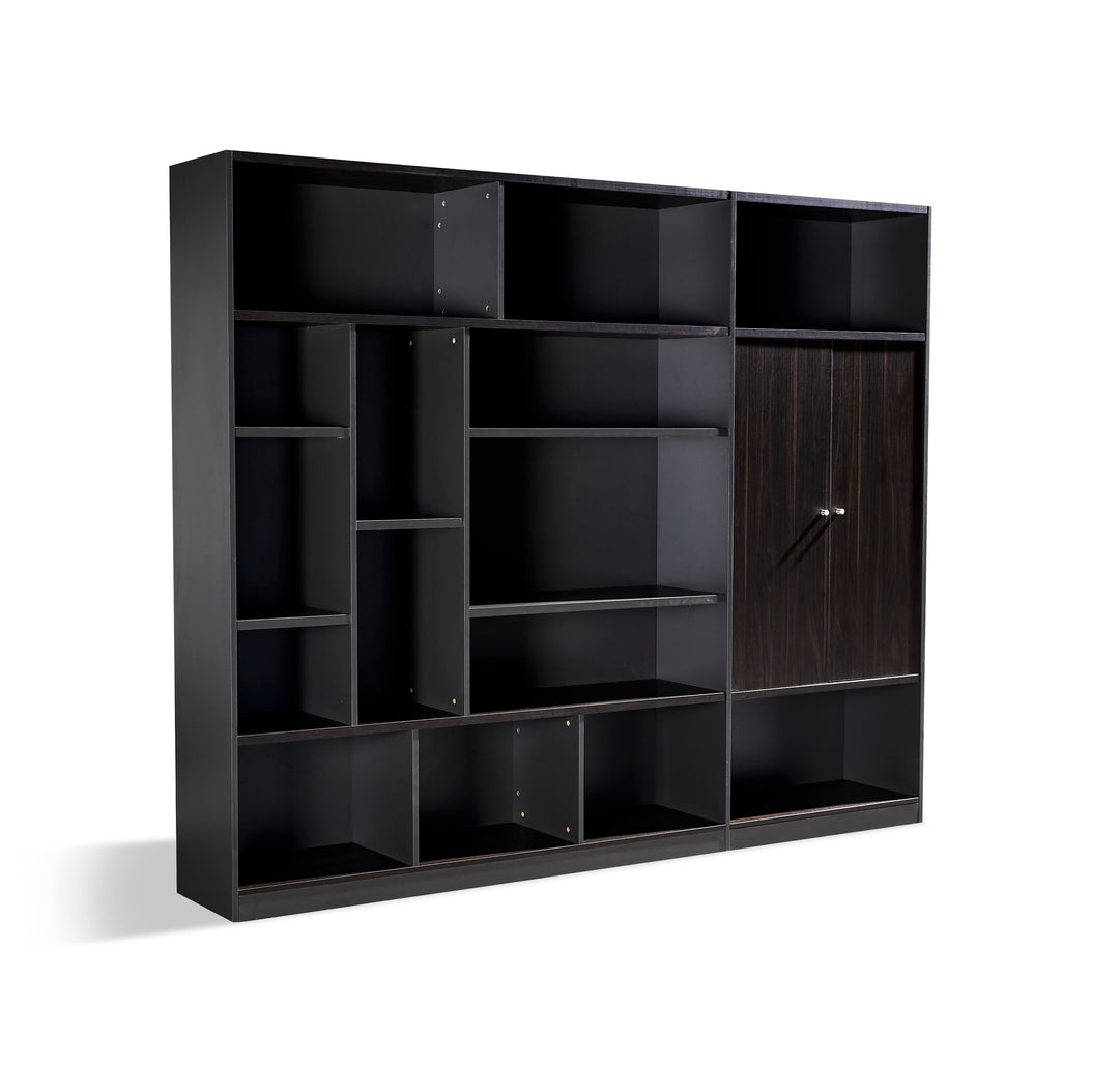 Titan Walnut Plywood Bookshelf with Black Storage Cabinet – Modern Shelving Unit