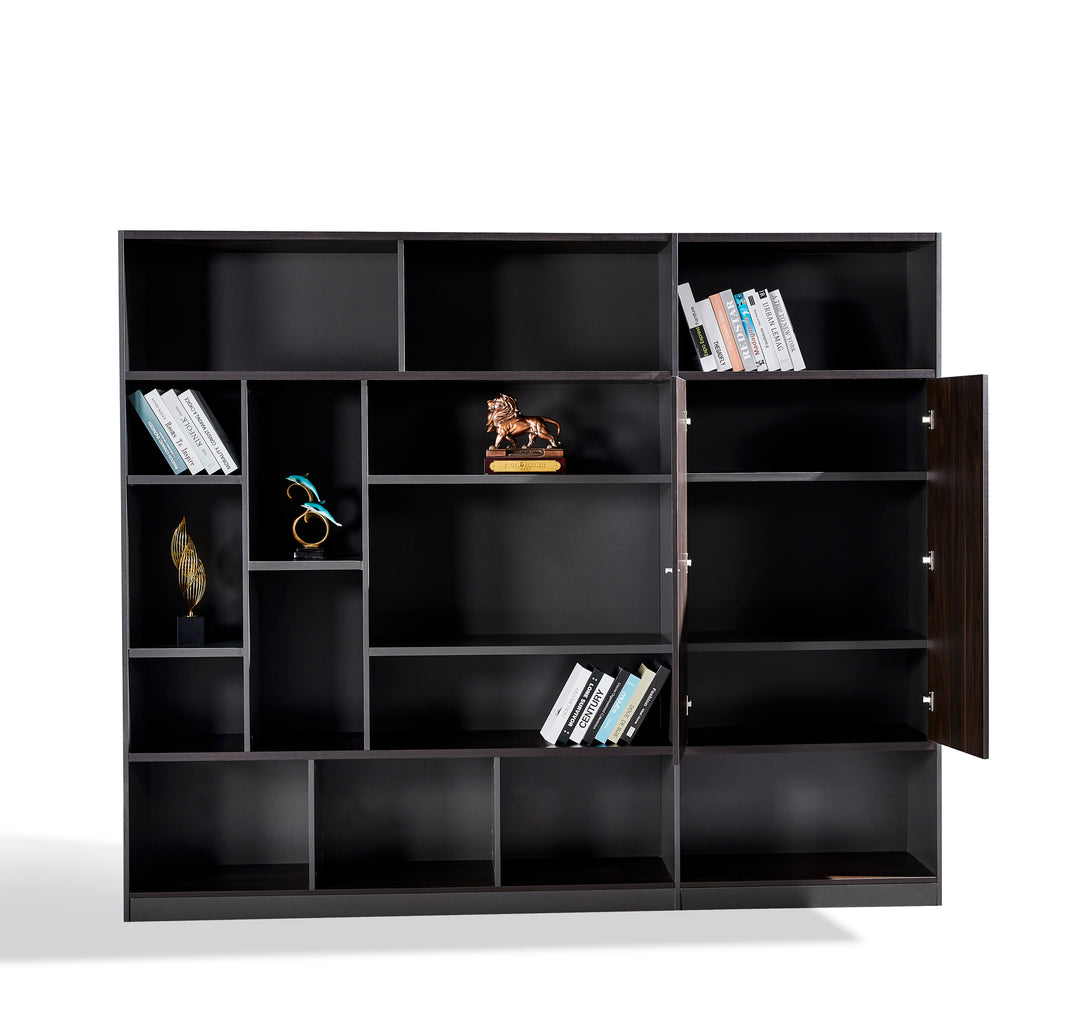 Titan Walnut Plywood Bookshelf with Black Storage Cabinet – Modern Shelving Unit