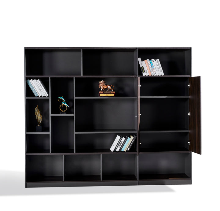 Titan Walnut Plywood Bookshelf with Black Storage Cabinet – Modern Shelving Unit