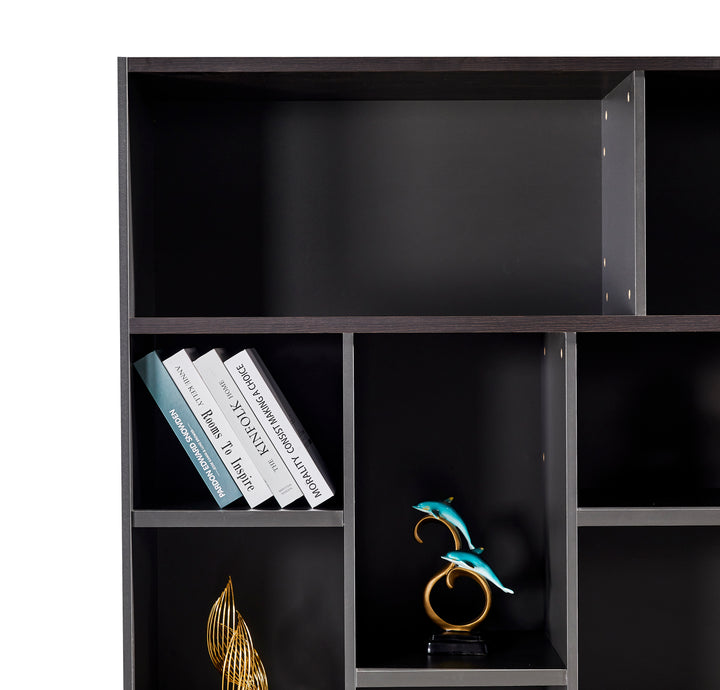 Titan Walnut Plywood Bookshelf with Black Storage Cabinet – Modern Shelving Unit