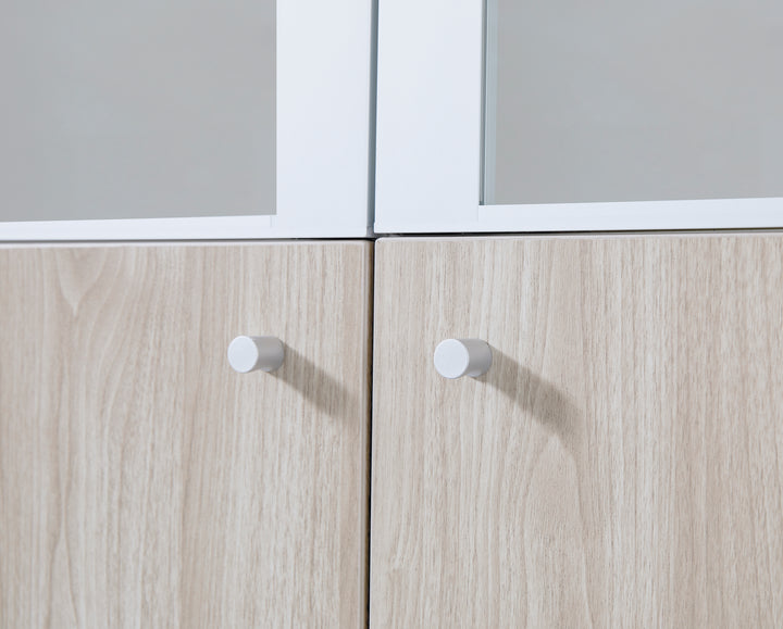 Nika Oak White Plywood Bookshelf with Glass Display and Storage Cabinet – Contemporary Design