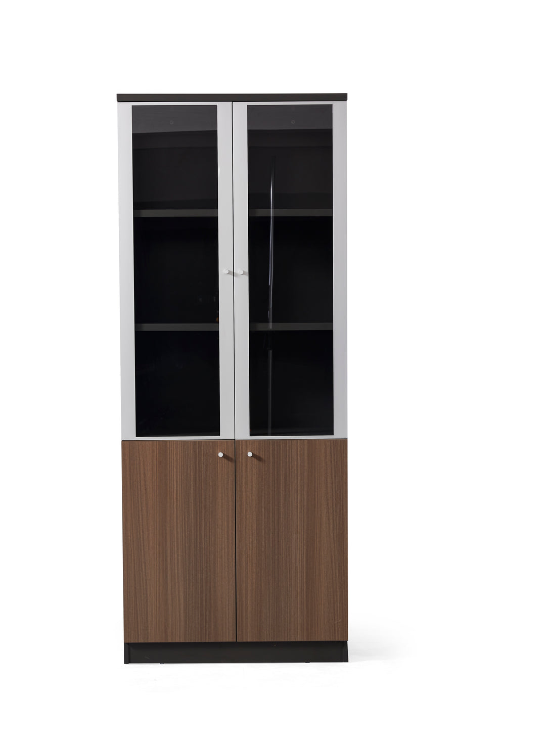 Teak Grey Plywood Bookshelf with Glass Display and Storage Cabinet – Contemporary Design