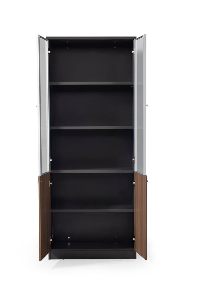Teak Grey Plywood Bookshelf with Glass Display and Storage Cabinet – Contemporary Design