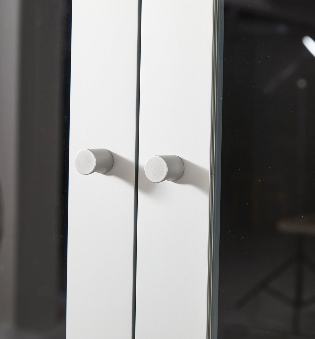 Teak Grey Plywood Bookshelf with Glass Display and Storage Cabinet – Contemporary Design