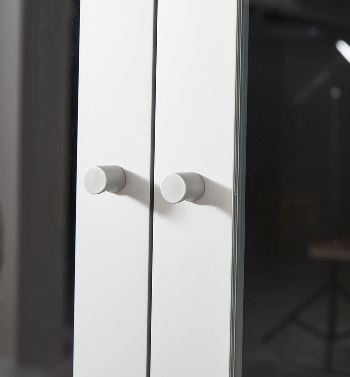 Teak Grey Plywood Bookshelf with Glass Display and Storage Cabinet – Contemporary Design