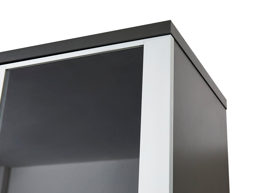 Teak Grey Plywood Bookshelf with Glass Display and Storage Cabinet – Contemporary Design