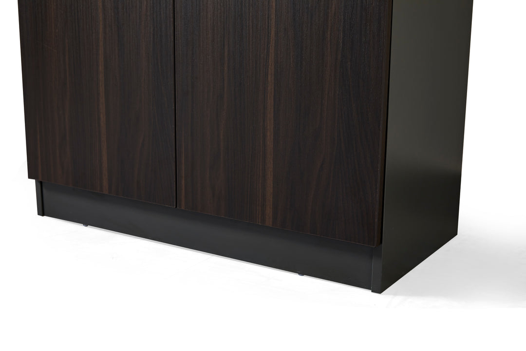 Titan Walnut Plywood Bookshelf with Glass Display and Storage Cabinet – Contemporary Design