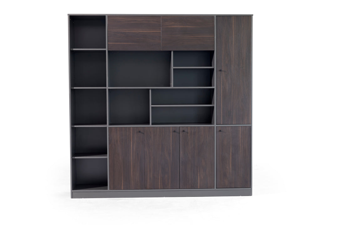 Titan Walnut PlyWood Bookshelf with Storage Cabinet – Modern Shelving Unit