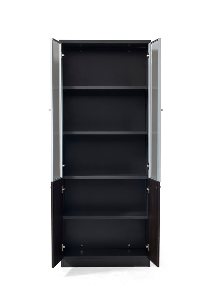 Titan Walnut Plywood Bookshelf with Glass Display and Storage Cabinet – Contemporary Design