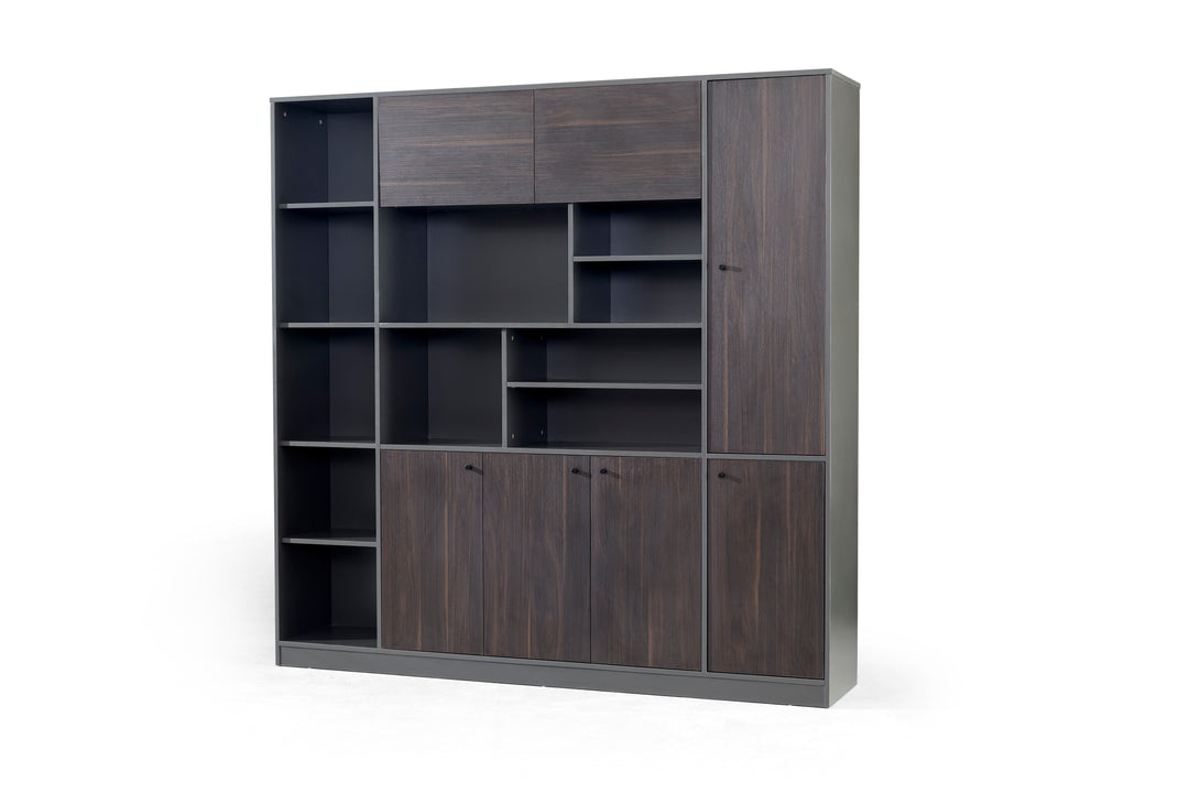 Titan Walnut PlyWood Bookshelf with Storage Cabinet – Modern Shelving Unit