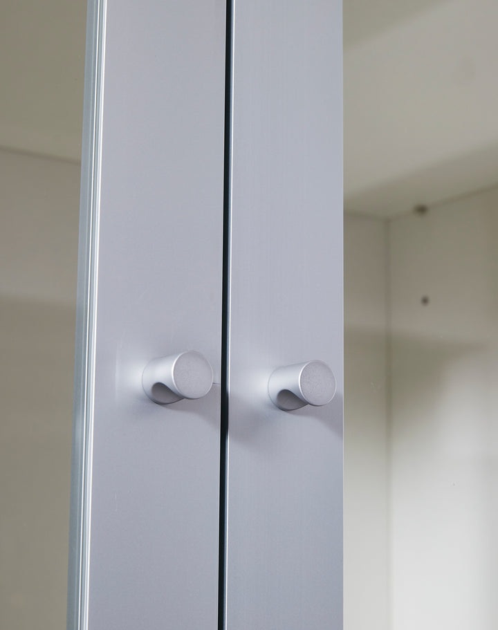 Nika Oak White Plywood Bookshelf with Glass Display and Storage Cabinet – Contemporary Design