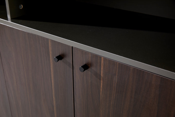 Titan Walnut PlyWood Bookshelf with Storage Cabinet – Modern Shelving Unit