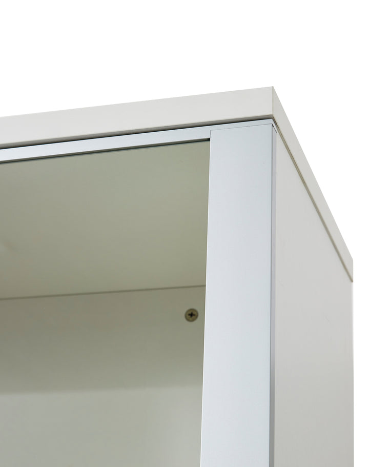 Nika Oak White Plywood Bookshelf with Glass Display and Storage Cabinet – Contemporary Design