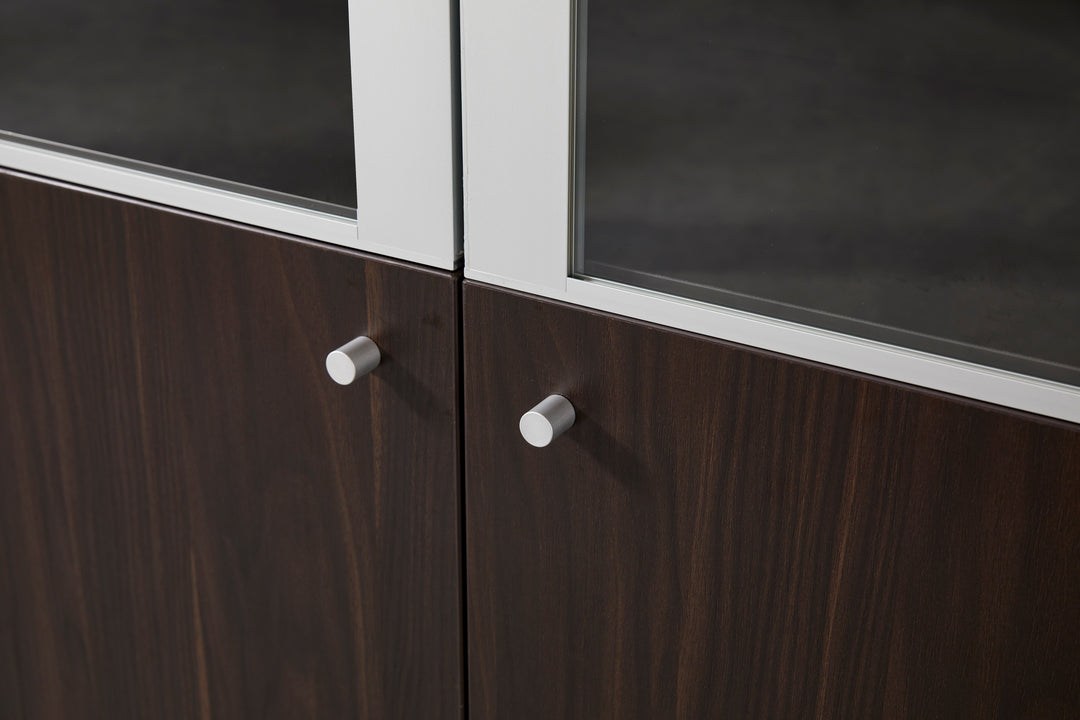 Titan Walnut Plywood Bookshelf with Glass Display and Storage Cabinet – Contemporary Design