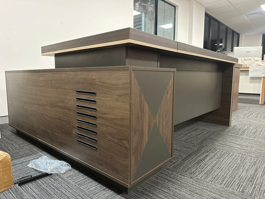 Corner desk with storage/ corner work station/ L shaped desk A003 Rose wood grey