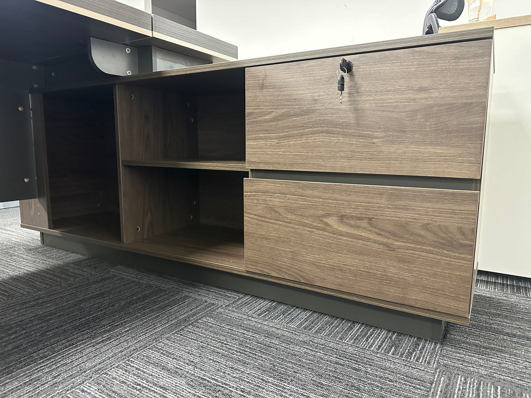 Corner desk with storage/ corner work station/ L shaped desk A003 Rose wood grey
