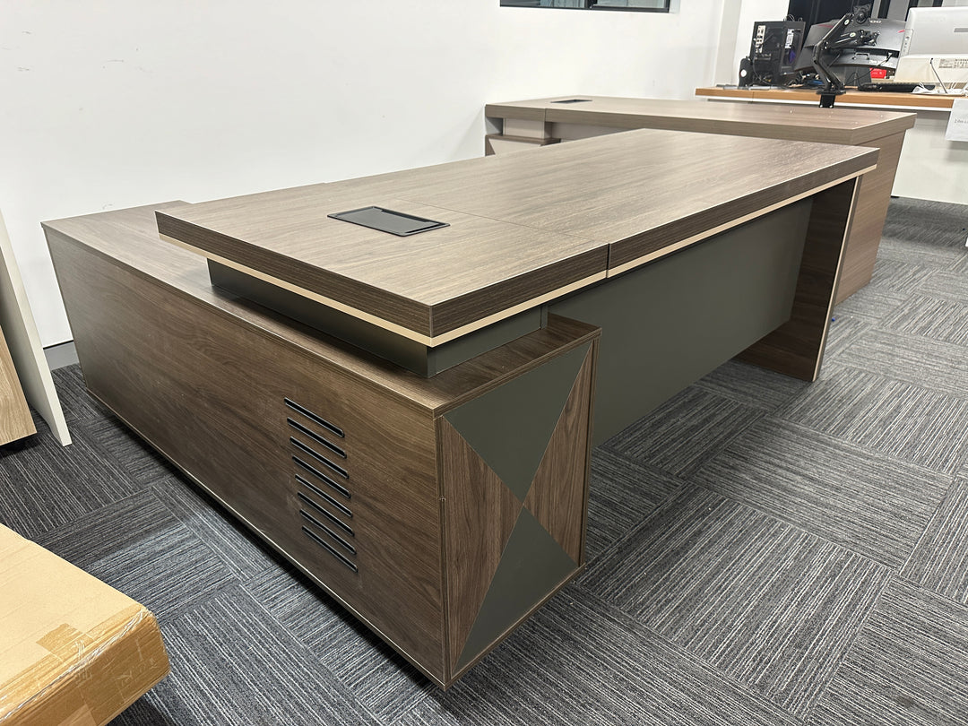 Corner desk with storage/ corner work station/ L shaped desk A003 Rose wood grey