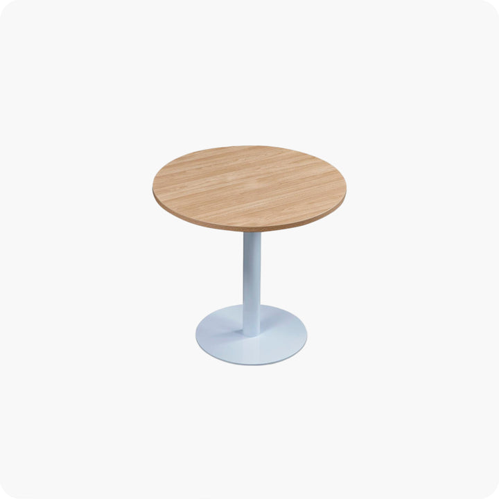 Round Oak Plywood Cafe Table with White Metal Base