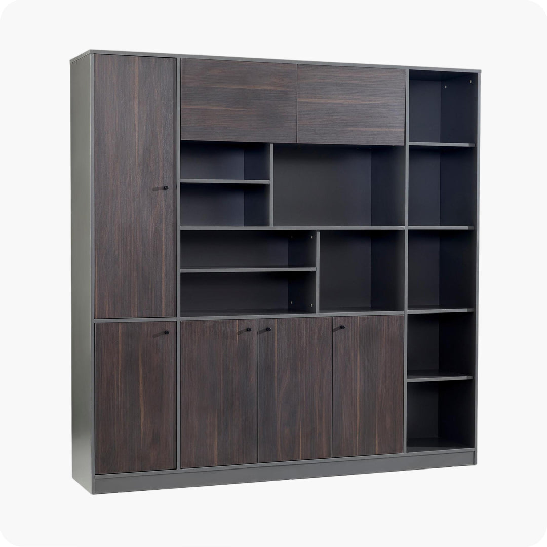 Titan Walnut PlyWood Bookshelf with Storage Cabinet – Modern Shelving Unit