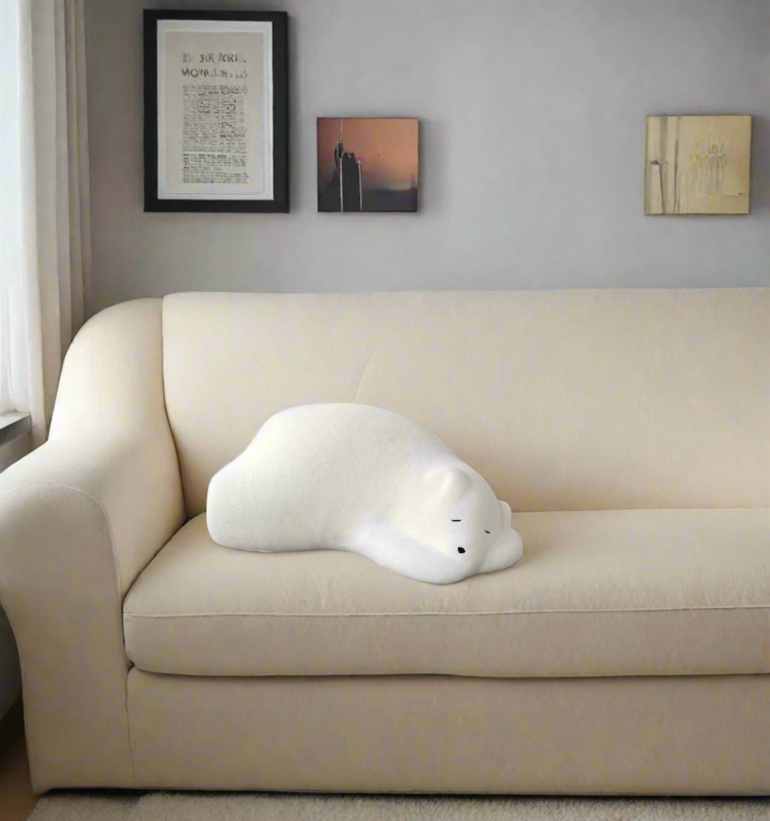 OGMAY Sleeping Bear Lazy Sofa Animal Seat Creative Polar Bear Celebrity Lying Bear Backrest Pillow