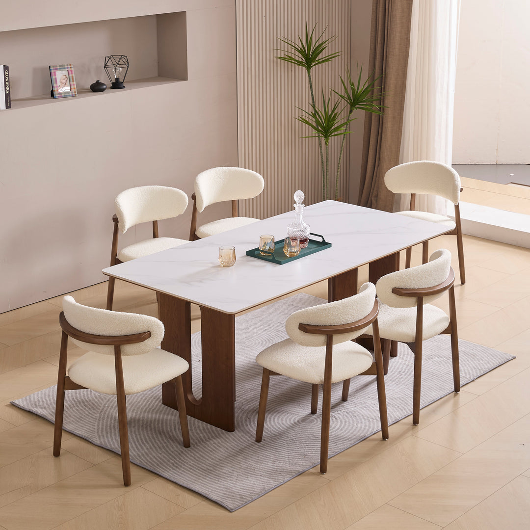 Desk One Aurelia - Calacatta Matte Sintered Stone Dining Table with Sculpted Solid Wood Base