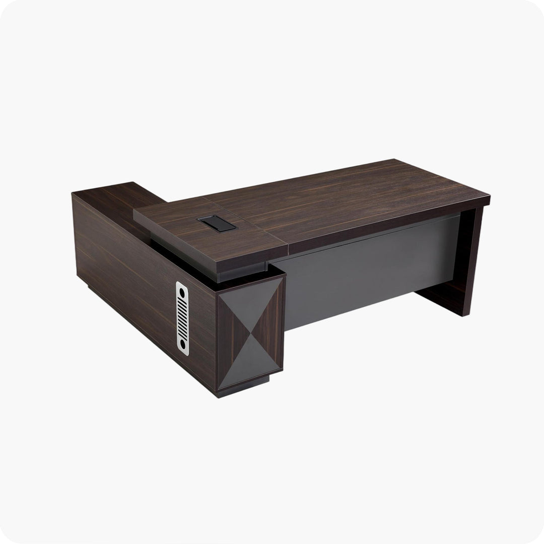 Desk One A003 L-shaped executive corner desk in Titan Walnut, suited to a law firm office
