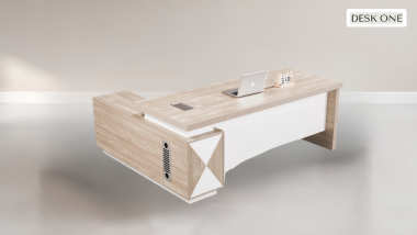 Executive office desk in light wood with modern minimalist office background