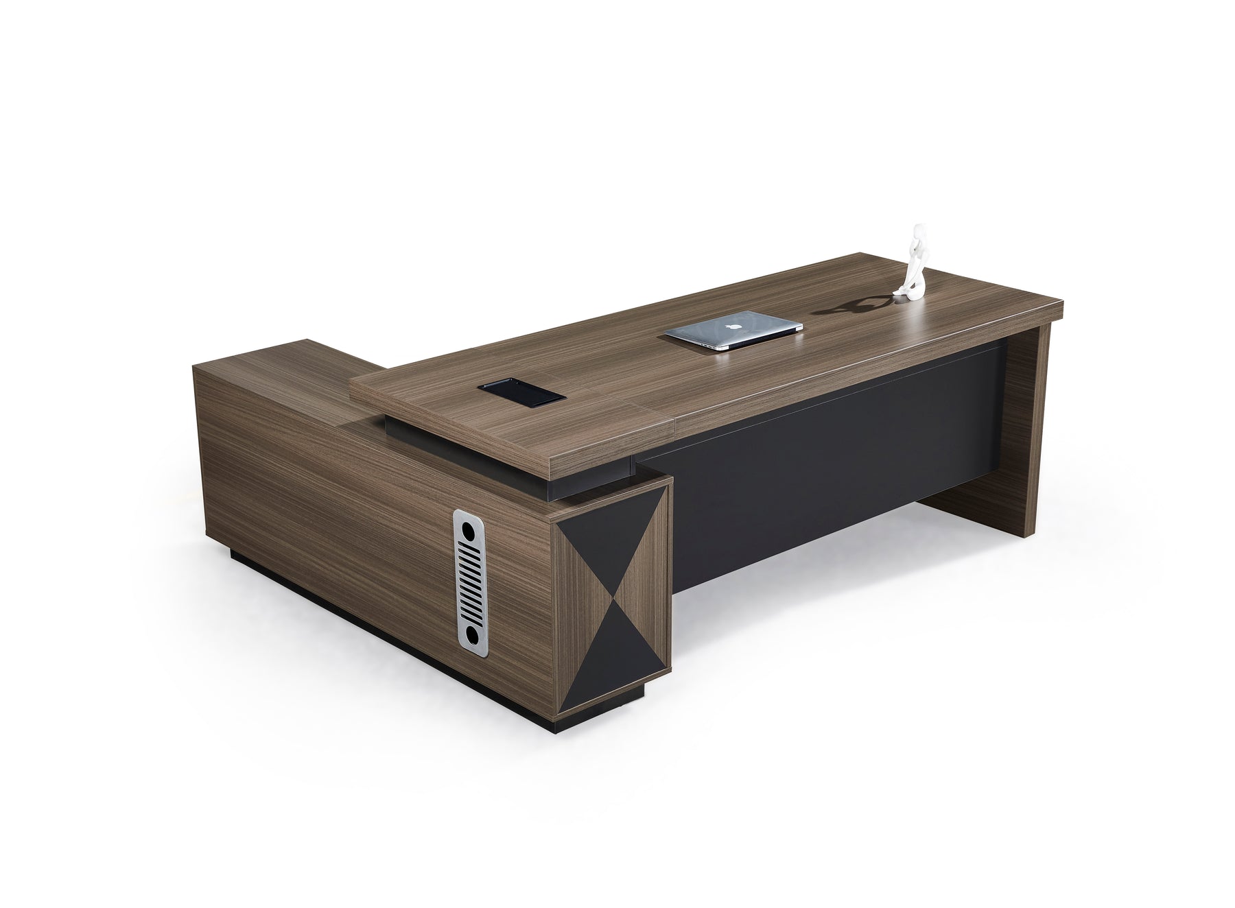 1. Corner Desk with Side Cabinet A003 – Teak Grey