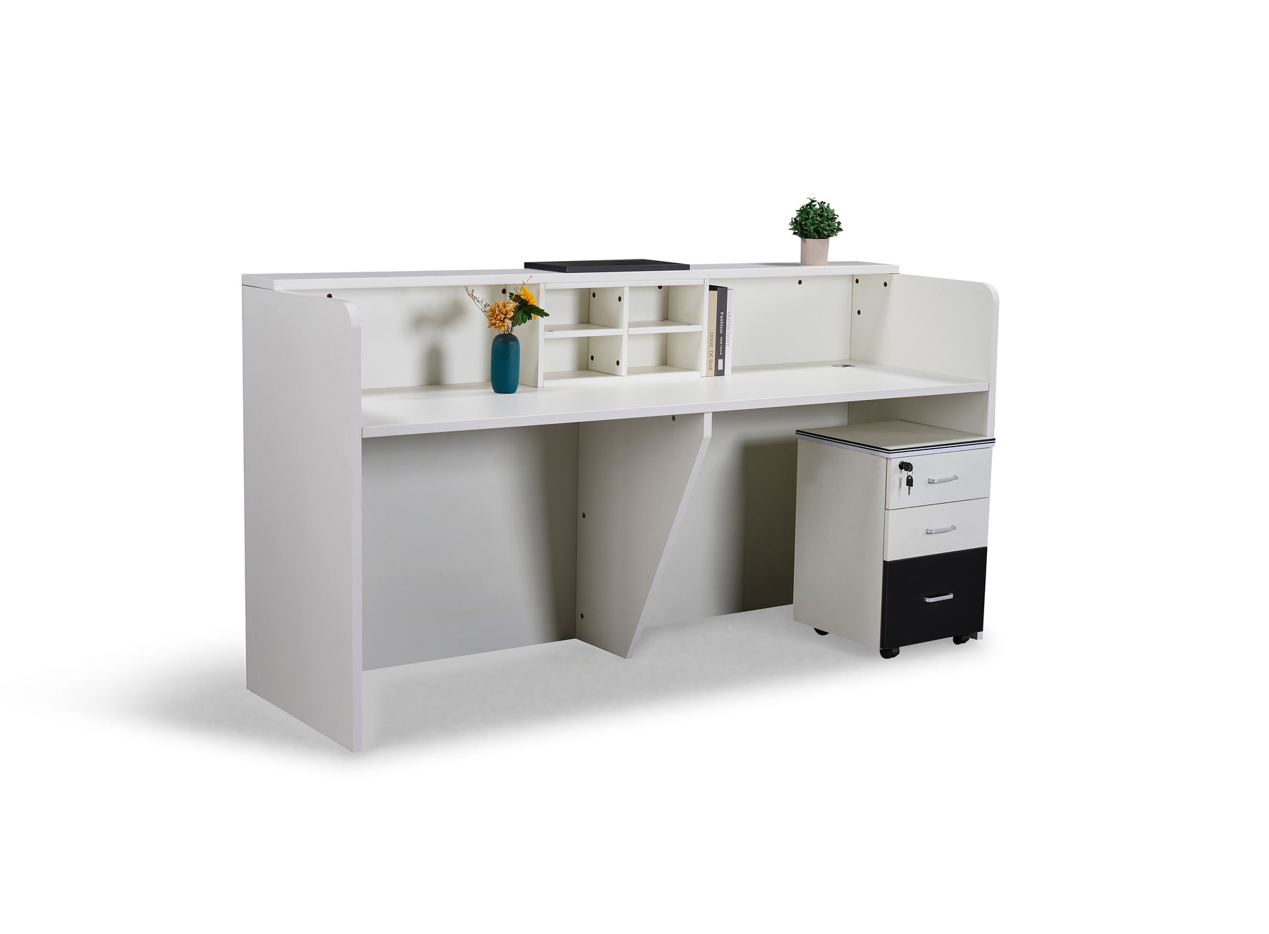 1. Deskone Front Reception Desk with Cabinet