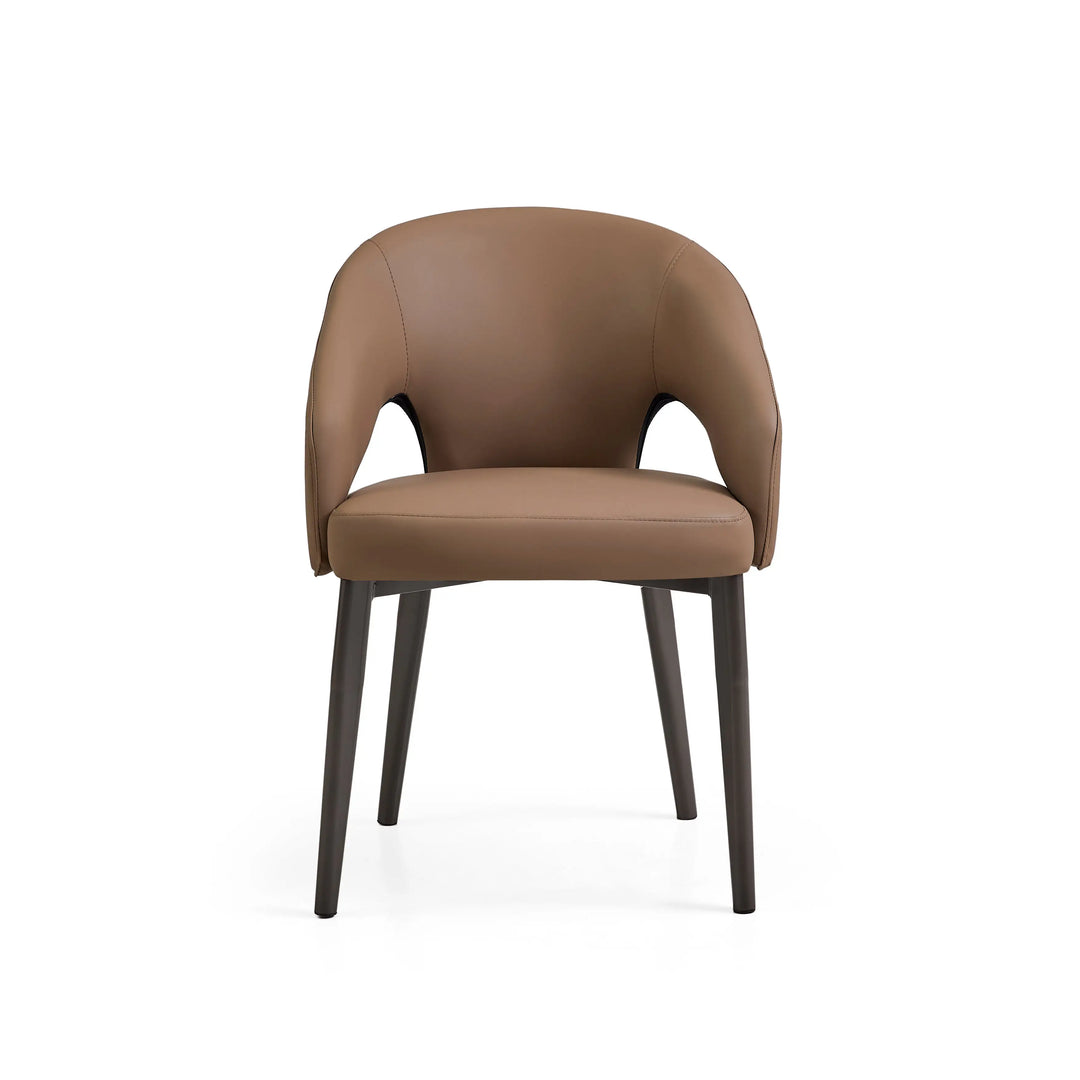 Desk One OliMaré - Curved PU Leather Semi-Armrest Dining Chair in Cream and Taupe