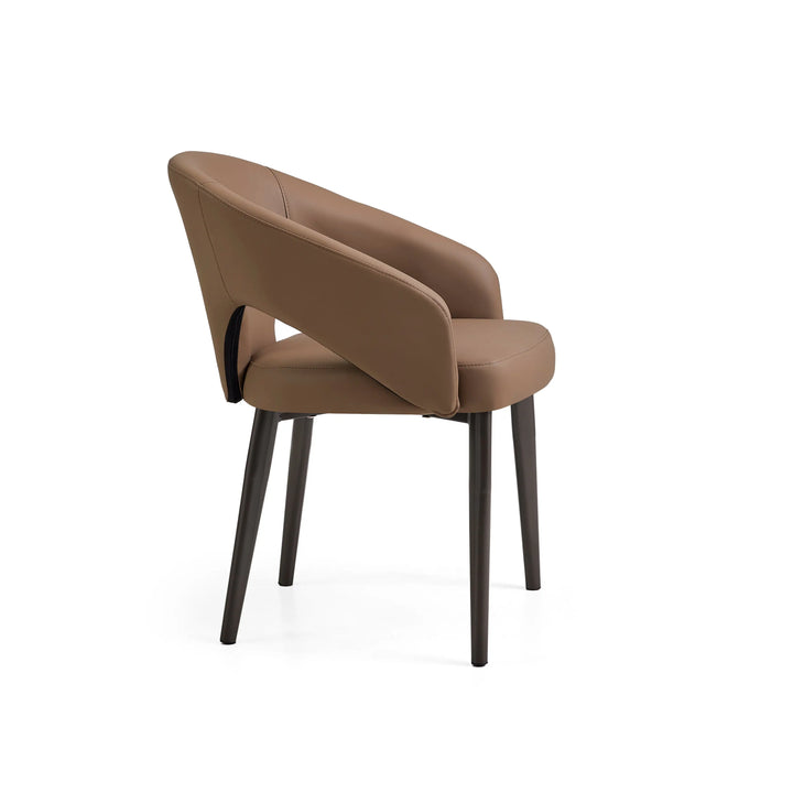 Desk One OliMaré - Curved PU Leather Semi-Armrest Dining Chair in Cream and Taupe