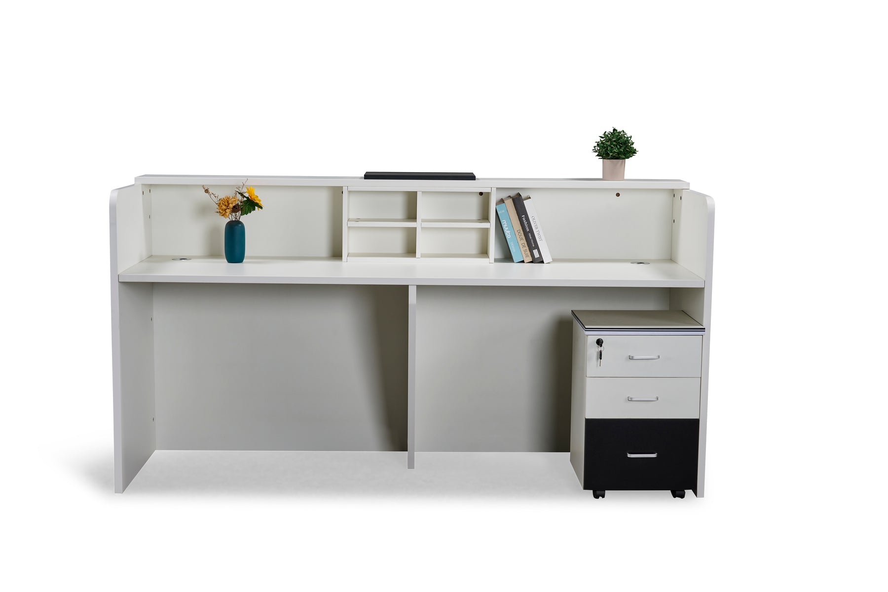 1. Deskone Front Reception Desk with Cabinet