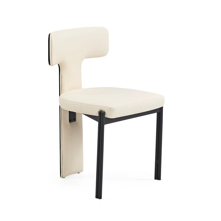 DeskOne T-Otte Chair — T-Shape PU Leather Back Warm Cream & Charcoal