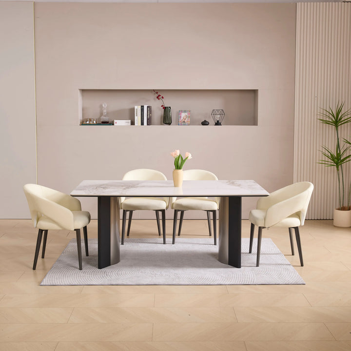 Desk One OliMaré - Curved PU Leather Semi-Armrest Dining Chair in Cream and Taupe