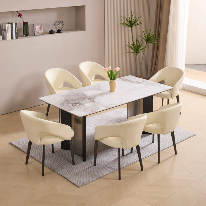 Desk One OliMaré - Curved PU Leather Semi-Armrest Dining Chair in Cream and Taupe